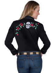 Scully BLACK LADIES SKULL/ROSE EMBROIDERED BLOUSE - Scully Leather