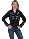 Scully BLACK LADIES SKULL/ROSE EMBROIDERED BLOUSE - Scully Leather