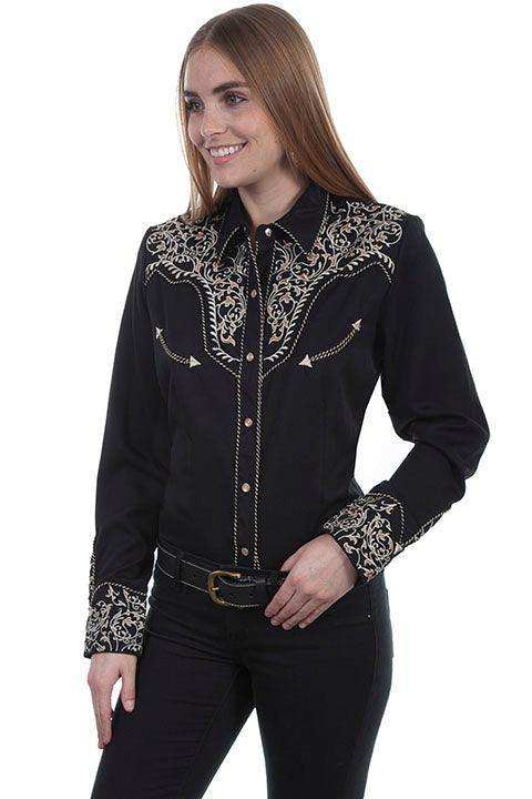 Scully BLACK VINE EMBROIDERED W/CANDYCANE PIPING - Scully Leather - Flyclothing LLC