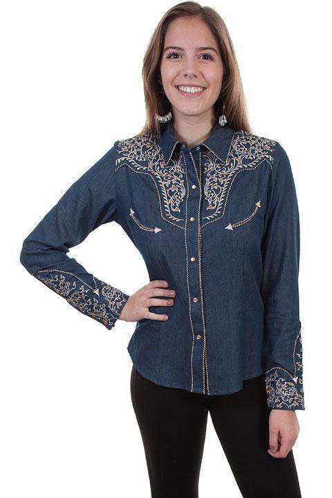 Scully DENIM VINE EMBROIDERED W/CANDYCANE PIPING - Scully Leather - Flyclothing LLC
