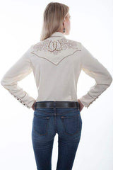 Scully CREAM HORSE SHOE FLOWERS & STONES BLOUSE - Scully Leather - Flyclothing LLC