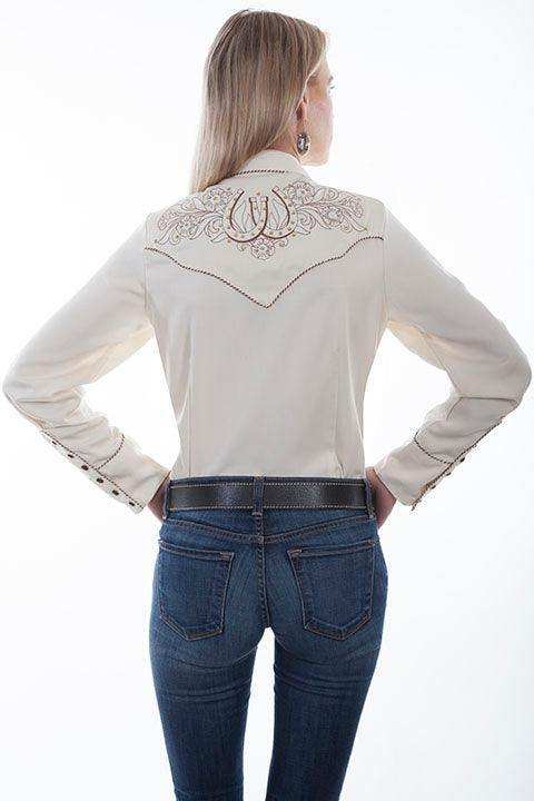 Scully CREAM HORSE SHOE FLOWERS & STONES BLOUSE - Scully Leather - Flyclothing LLC
