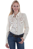 Scully CREAM HORSE SHOE FLOWERS & STONES BLOUSE - Scully Leather