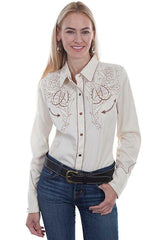 Scully CREAM HORSE SHOE FLOWERS & STONES BLOUSE - Flyclothing LLC
