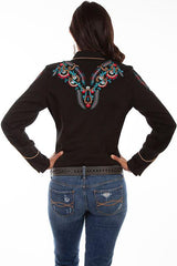 Scully BLACK FLORAL & FEATHER EMBROIDERED BLOUSE - Flyclothing LLC