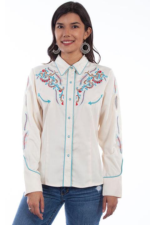 Scully CREAM FLORAL & FEATHER EMBROIDERED BLOUSE - Flyclothing LLC