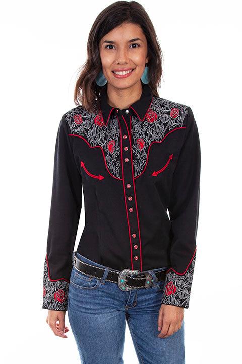 Scully BLACK ROSE EMBROIDERED & PICK STITCH BLOUSE - Flyclothing LLC