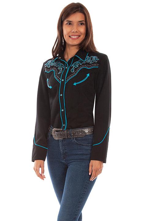 Scully BLACK BOOT STITCH & STONES BLOUSE - Flyclothing LLC