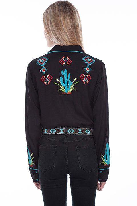 Scully Black Cactus Embroidered Western Shirt - Scully Leather - Flyclothing LLC