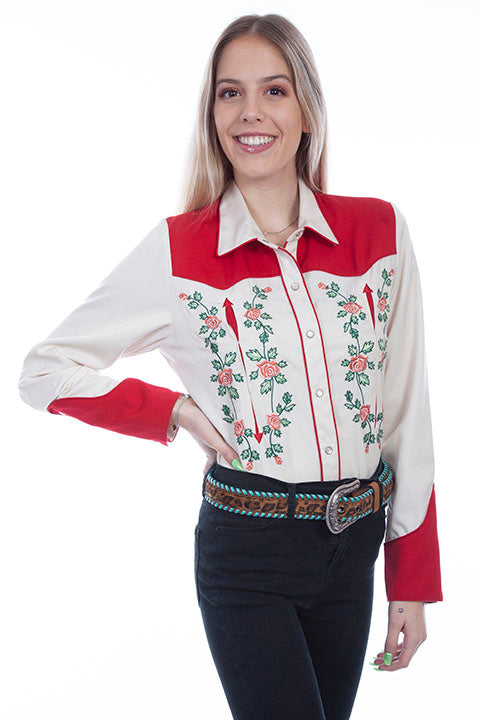 Scully Leather Western Scully Ivory Red Yokes With Embroidery Roses