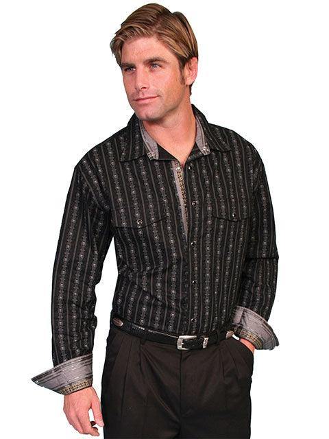 Scully Black Skull Stripe Button Down Shirts - Scully Leather
