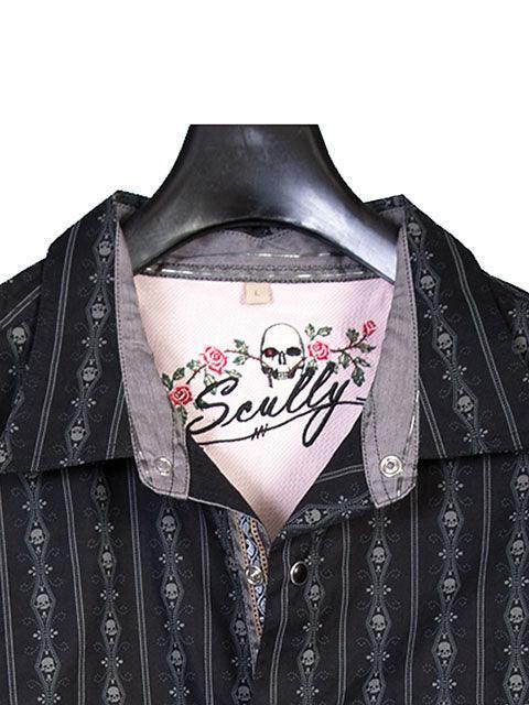 Scully Black Skull Stripe Button Down Shirts - Scully Leather