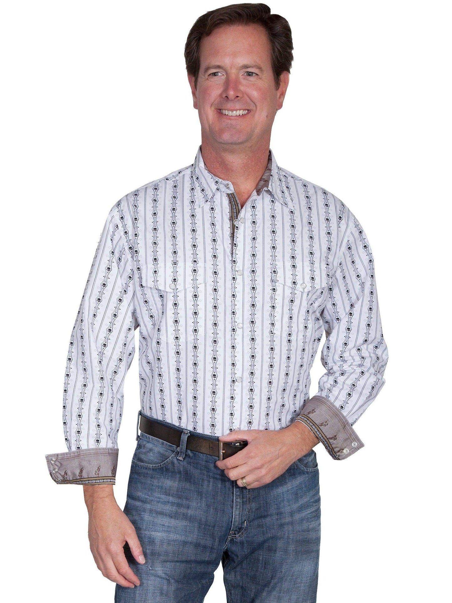 Scully WHITE SKULL STRIPE Shirt - Scully Leather - Flyclothing LLC