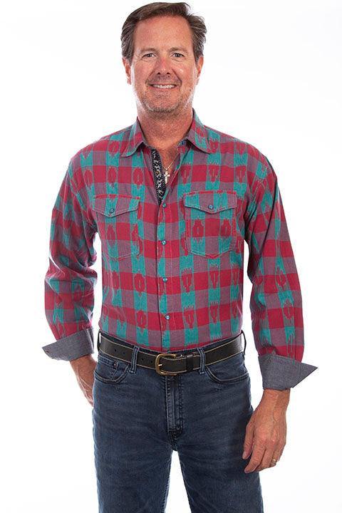 Scully TURQUOISE IKAT PLAID SIGNATURE SHIRT - Scully Leather
