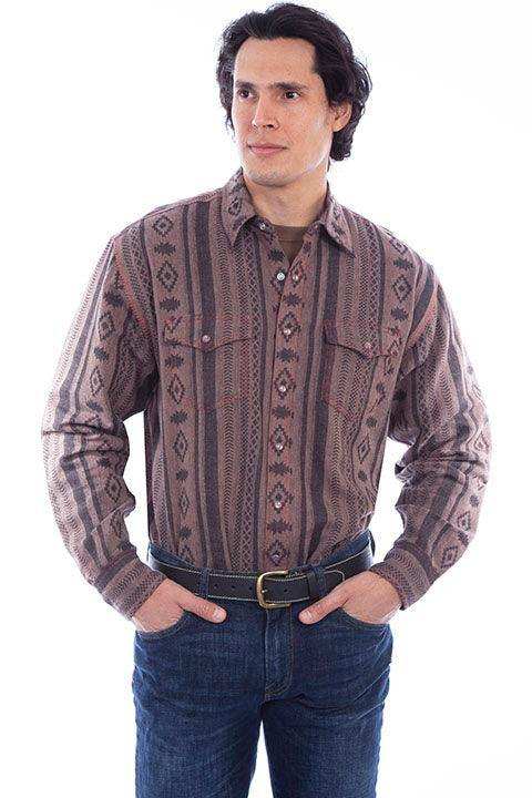 Scully BROWN SIGNATURE DIAMOND STRIPE SHIRT - Scully Leather - Flyclothing LLC