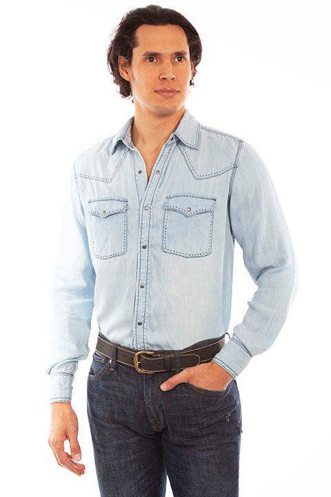 Scully LIGHT BLUE TENCEL SHIRT - Scully Leather - Flyclothing LLC