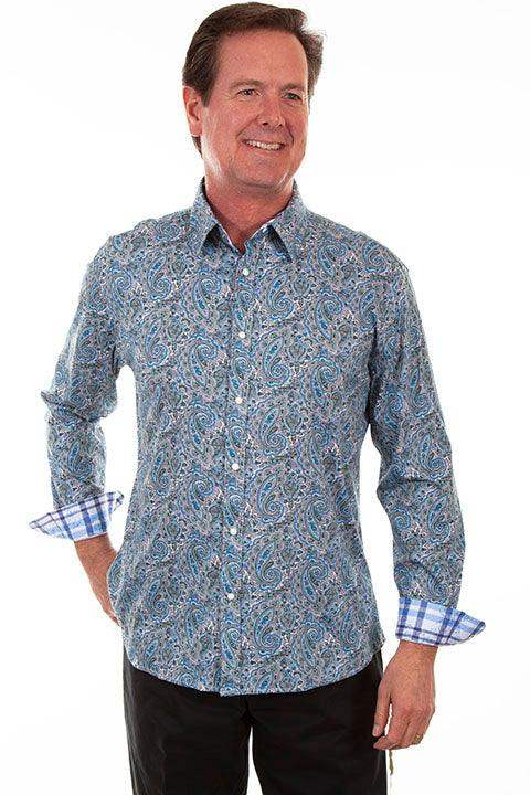 Scully TURQUOISE SIGNATURE SOFT PAISLEY L/S SHIRT - Scully Leather - Flyclothing LLC