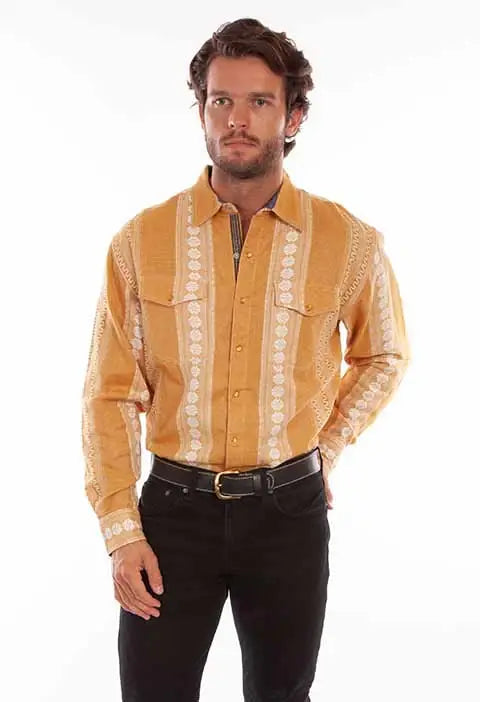 Scully Leather Western Scully Mustard Jacquard Men's Shirt - Scully Leather - Flyclothing LLC