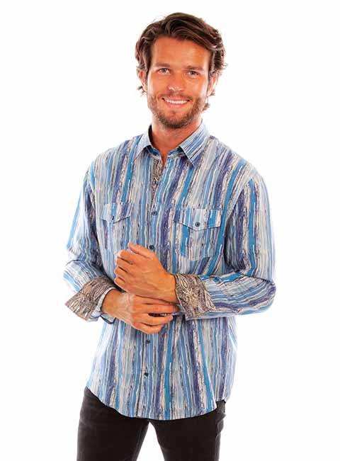 Scully Leather Western Scully Blue Tencel Men's Shirt - Scully Leather - Flyclothing LLC