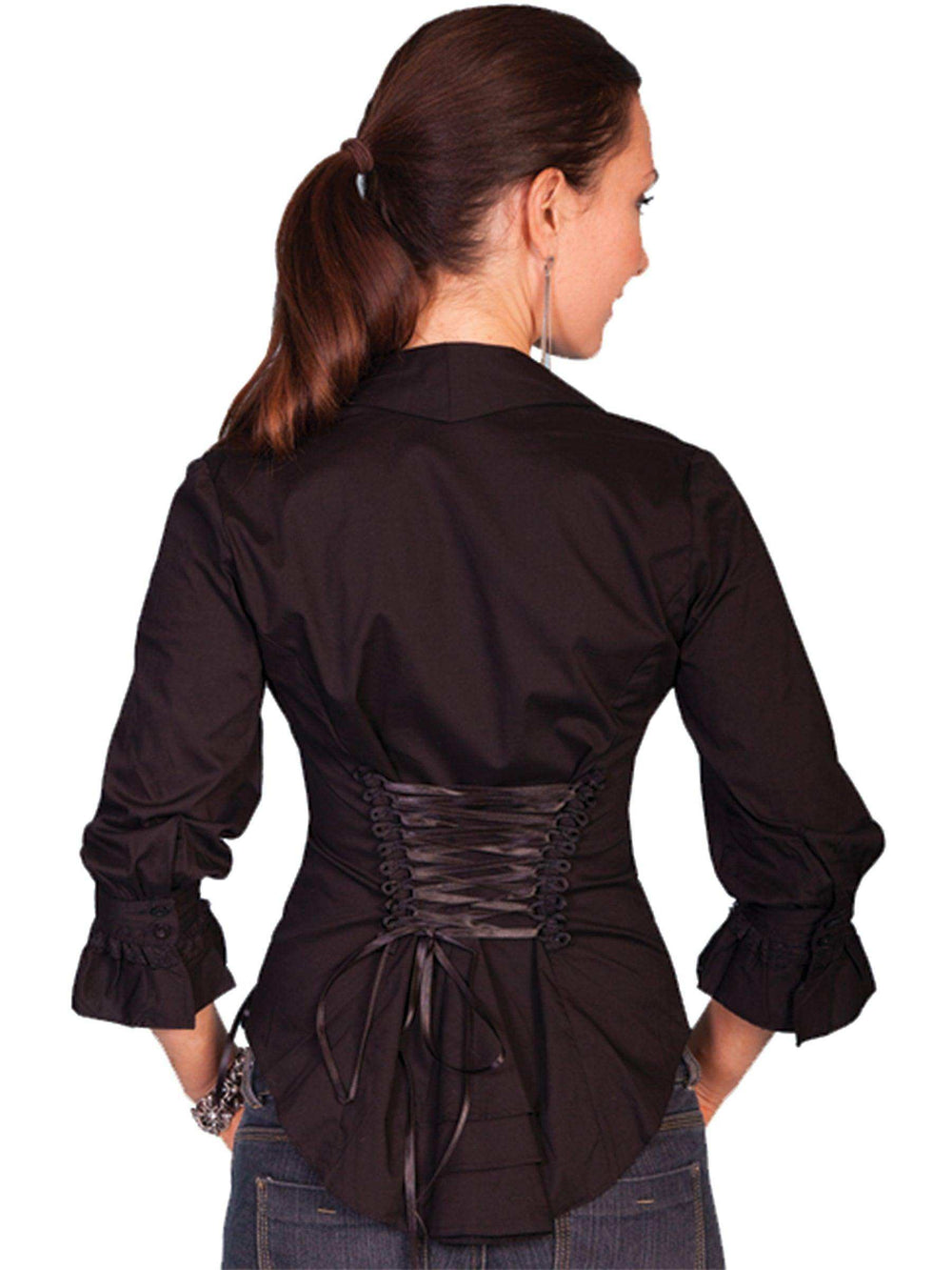 Scully BLACK LACE UP BACK BLOUSE - Scully Leather - Flyclothing LLC