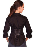 Scully BLACK LACE UP BACK BLOUSE - Scully Leather - Flyclothing LLC