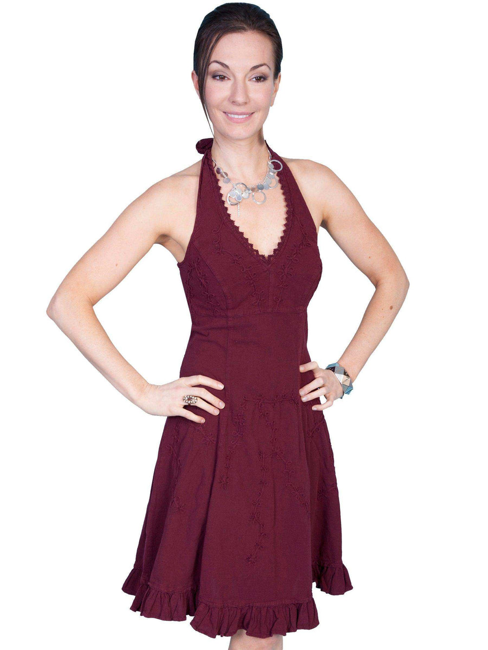 Scully BURGUNDY HALTER DRESS PERUVIAN COTTON - Scully Leather - Flyclothing LLC