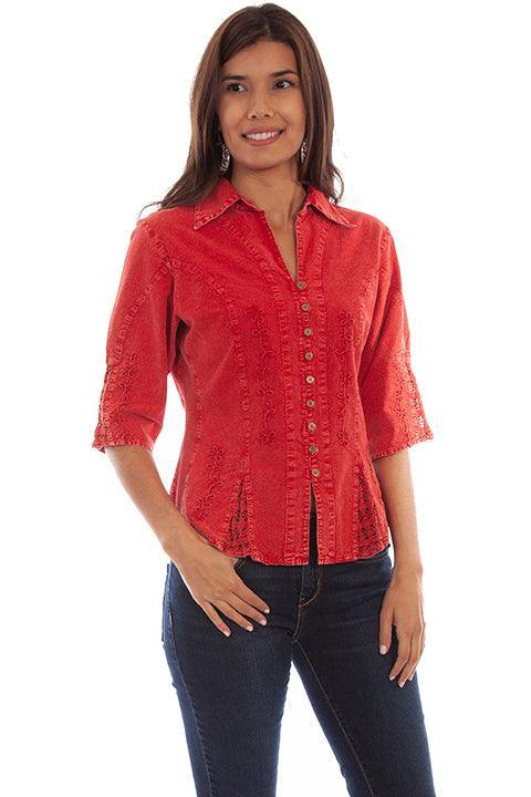 Scully 3/4 Sleeve Peruvian Brick Cotton Blouse - Scully Leather
