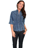 Scully DARK BLUE 3/4 SLEEVE PERUVIAN COTTON BLOUSE - Scully Leather - Flyclothing LLC