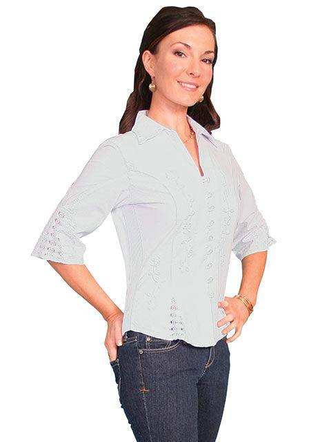 Scully 3/4 Sleeve Peruvian White Cotton Blouse - Scully Leather - Flyclothing LLC