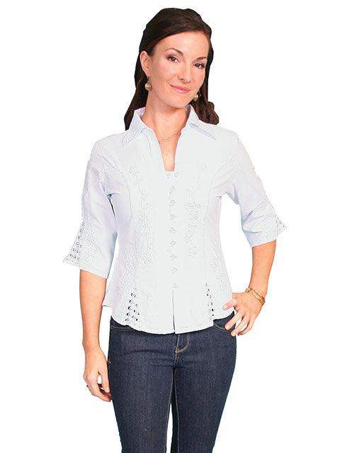 Scully 3/4 Sleeve Peruvian White Cotton Blouse - Scully Leather - Flyclothing LLC