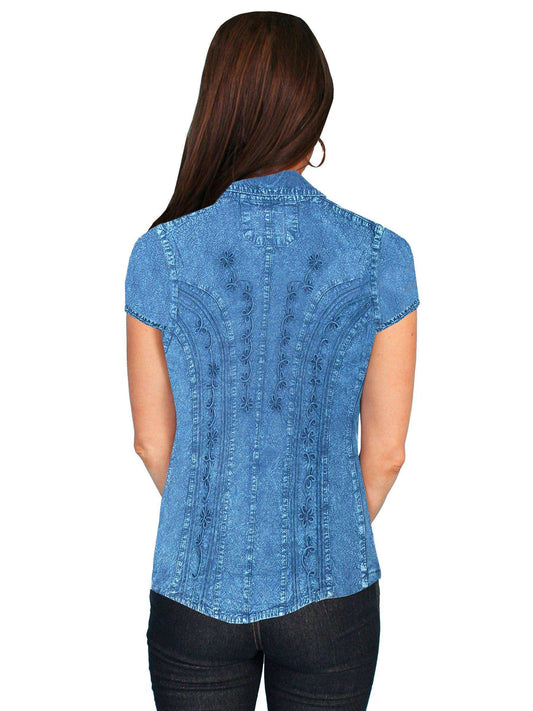 Scully DARK BLUE CAPSLEEVE PERUVIAN COTTON BLOUSE - Scully Leather - Flyclothing LLC