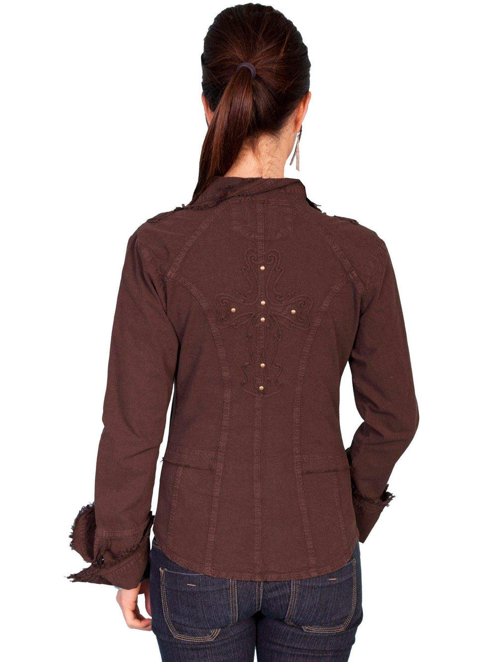 Scully CHOCOLATE LONG SLEEVE W/SOUTACHE CROSS/STUDS - Scully Leather - Flyclothing LLC