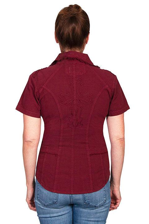 Scully BURGUNDY S/S EMBROIDERED CROSS BACK - Flyclothing LLC