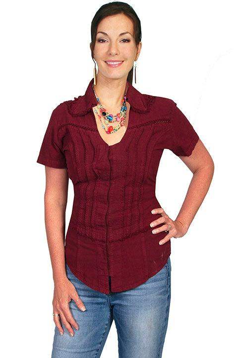 Scully BURGUNDY S/S EMBROIDERED CROSS BACK - Scully Leather - Flyclothing LLC