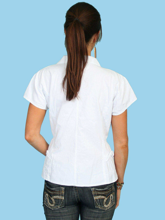 Scully WHITE CAP SLEEVE BLOUSE W/RUFFLE FRONT - Scully Leather - Flyclothing LLC