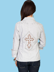 Scully LIGHT GREY L/S CUT OUT CROSS W/EMBROIDERED - Flyclothing LLC
