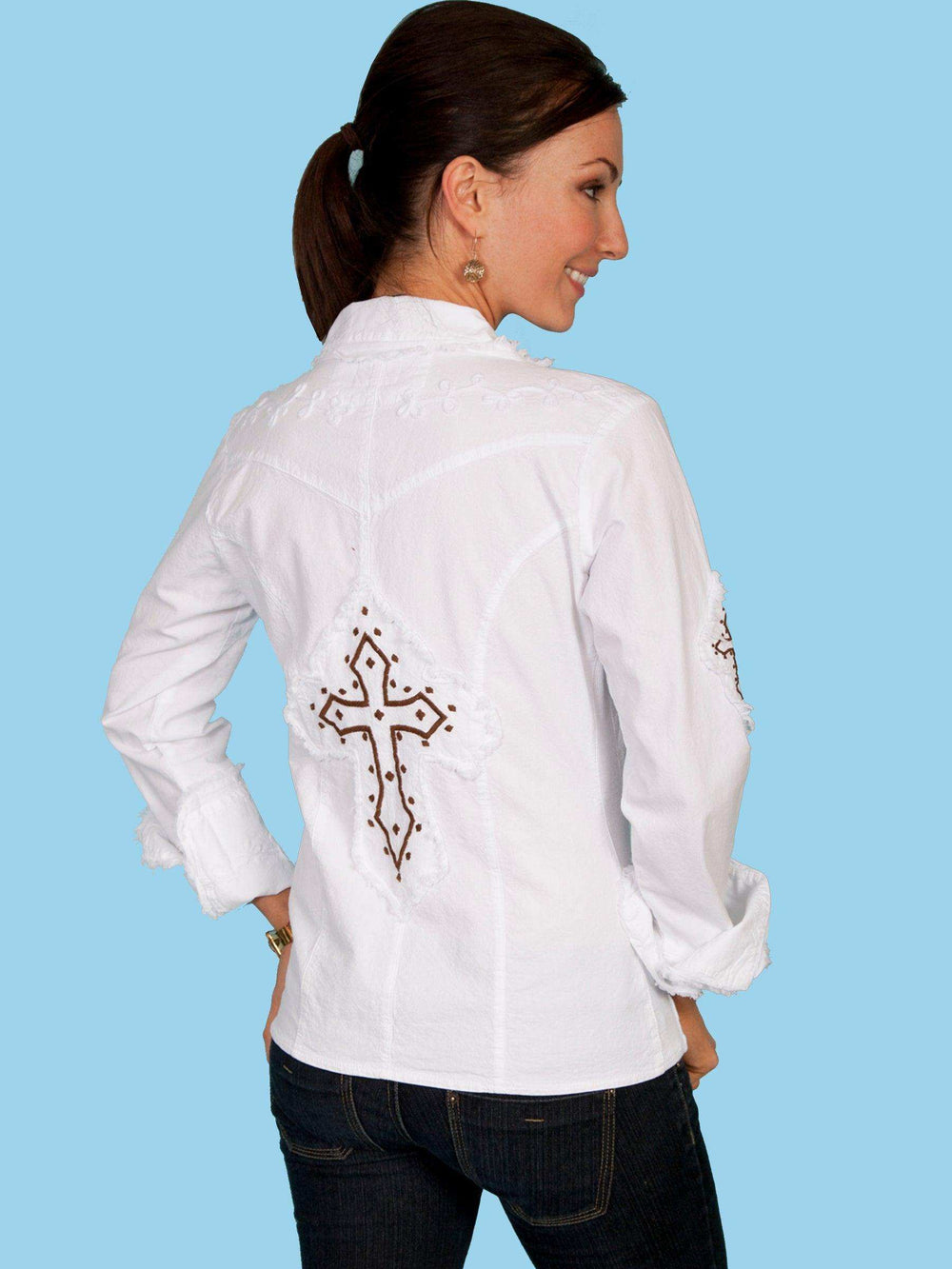 Scully WHITE L/S CUT OUT CROSS W/EMBROIDERED - Scully Leather - Flyclothing LLC