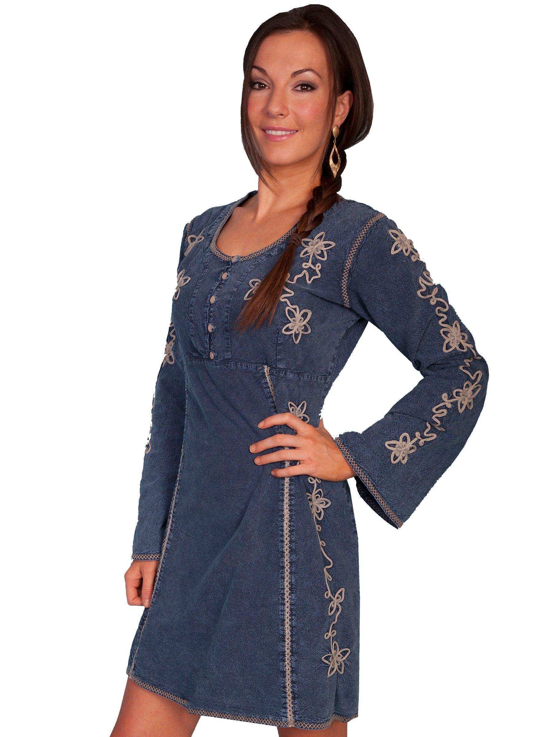 Scully DARK BLUE CONTRAST SOUTACHE L/S DRESS - Scully Leather - Flyclothing LLC