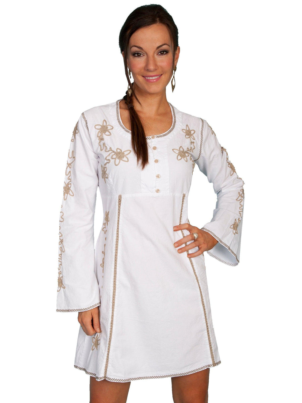 Scully WHITE CONTRAST SOUTACHE L/S DRESS - Scully Leather