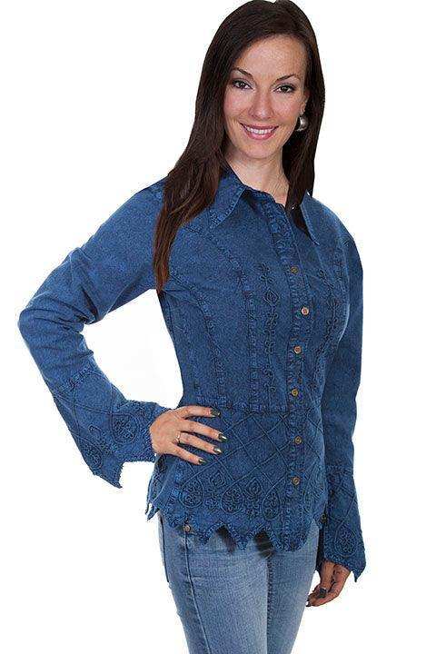 Scully DARK BLUE L/S COLLAR BLOUSE - Scully Leather - Flyclothing LLC