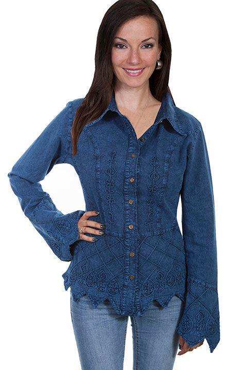 Scully DARK BLUE L/S COLLAR BLOUSE - Scully Leather
