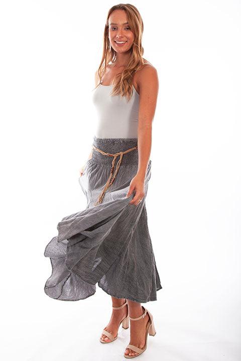 Scully CHARCOAL ACID WASH SKIRT W/BEADED CORD BELT - Flyclothing LLC