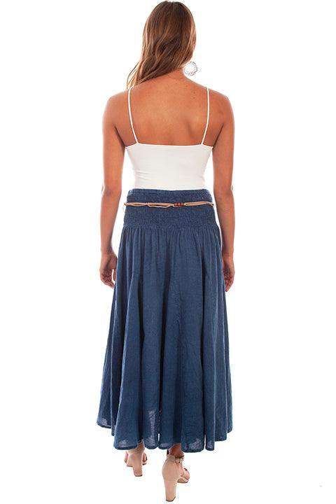 Scully DARK BLUE ACID WASH SKIRT W/BEADED CORD BELT - Scully Leather - Flyclothing LLC