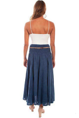 Scully DARK BLUE ACID WASH SKIRT W/BEADED CORD BELT - Scully Leather - Flyclothing LLC
