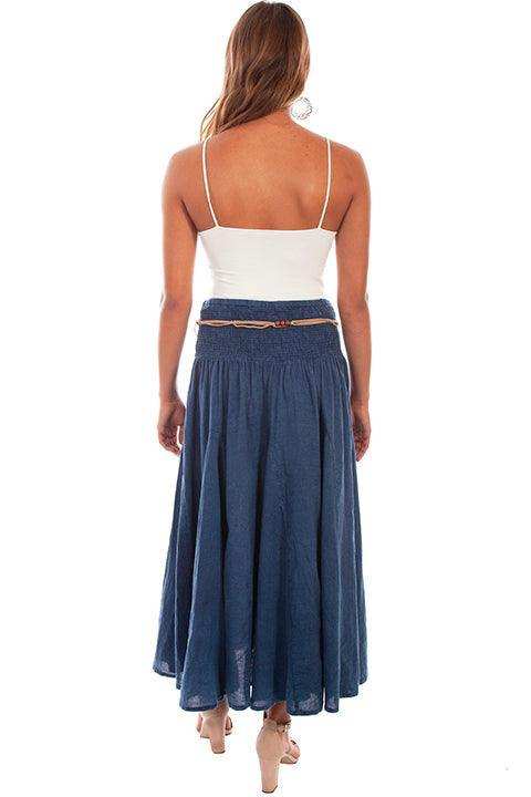 Scully DARK BLUE ACID WASH SKIRT W/BEADED CORD BELT - Scully Leather - Flyclothing LLC