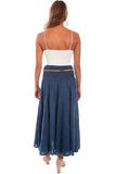 Scully DARK BLUE ACID WASH SKIRT W/BEADED CORD BELT - Scully Leather