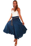 Scully DARK BLUE ACID WASH SKIRT W/BEADED CORD BELT - Scully Leather