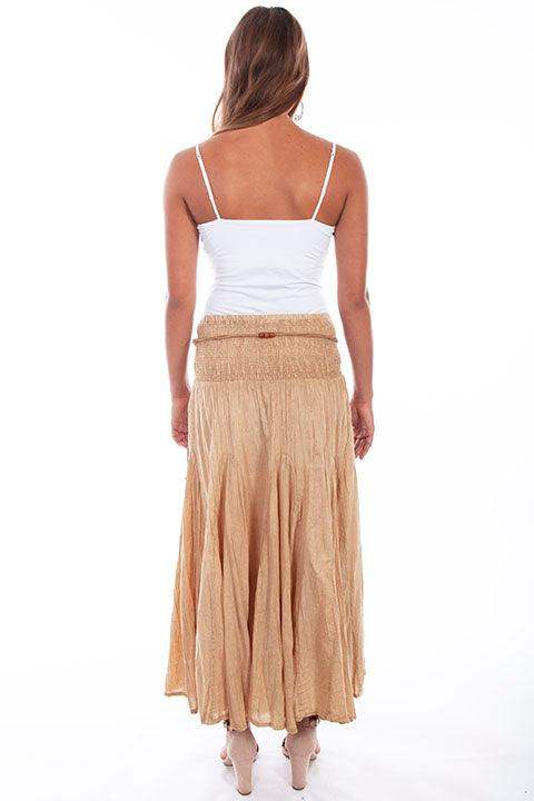 Scully KHAKI ACID WASH SKIRT W/BEADED CORD BELT - Scully Leather - Flyclothing LLC