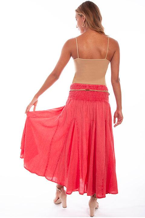 Scully RED ACID WASH SKIRT W/BEADED CORD BELT - Flyclothing LLC