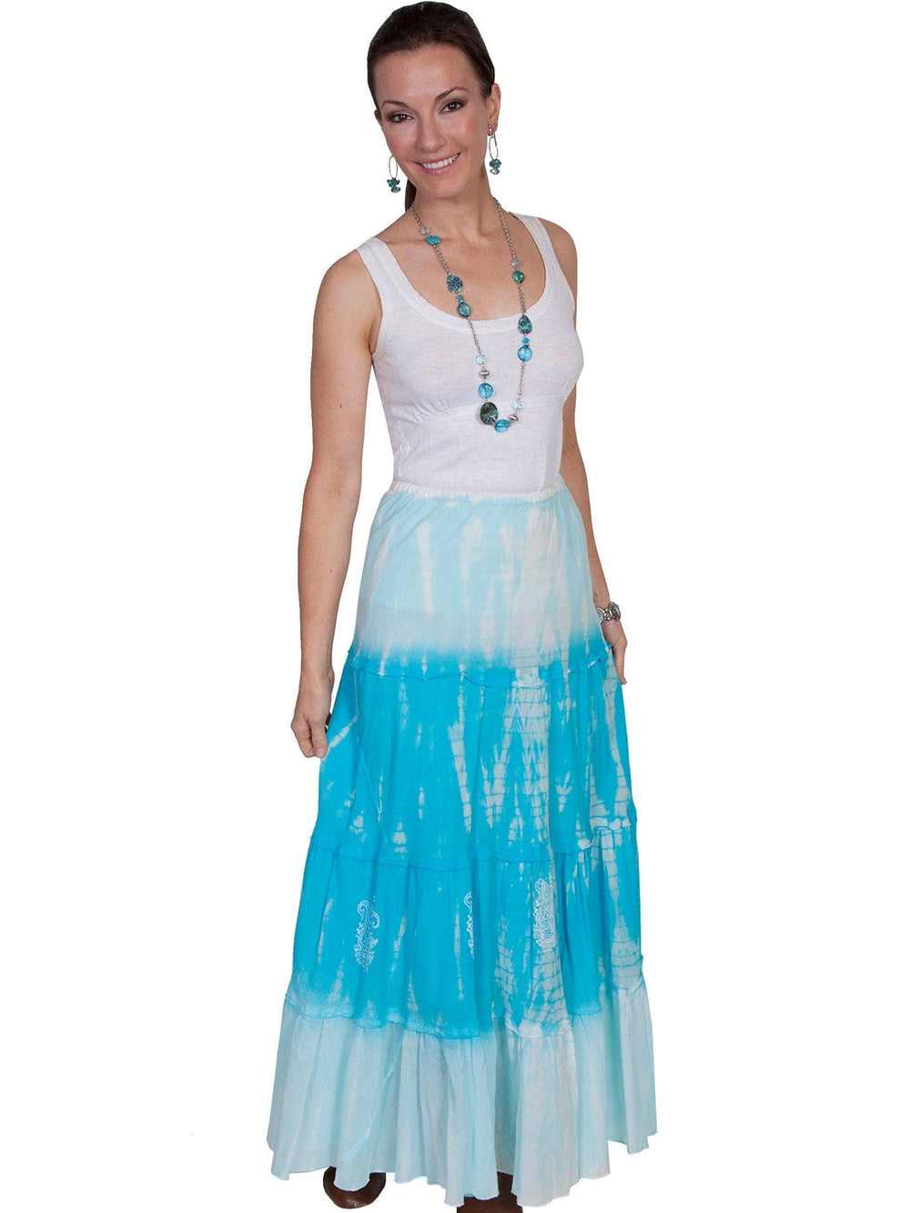 Scully TURQUOISE TIE-DYE SKIRT W/PAISLEY STENCIL - Scully Leather
